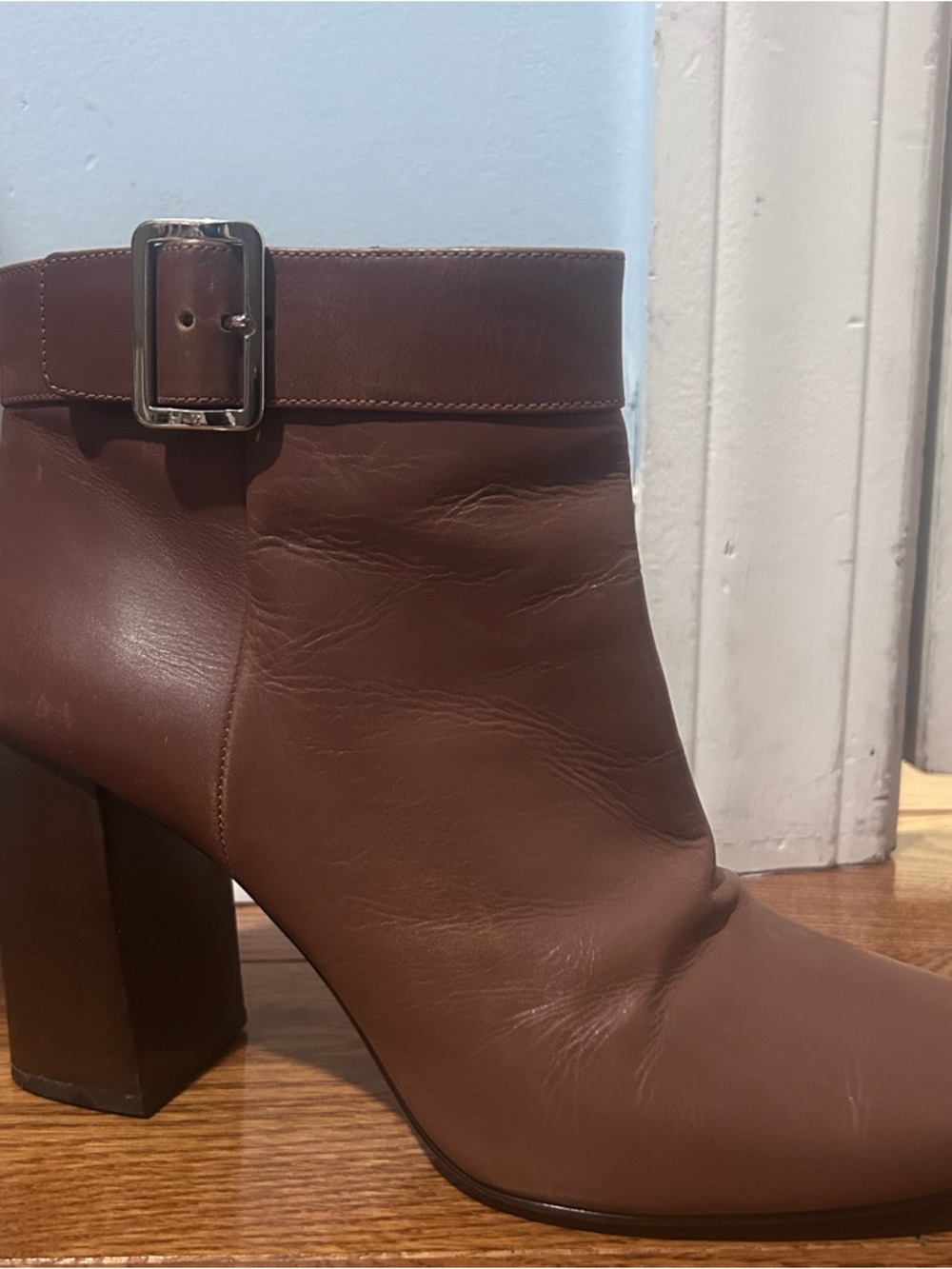 Classic PRADA Brown Leather Ankle Boot with Buckle
